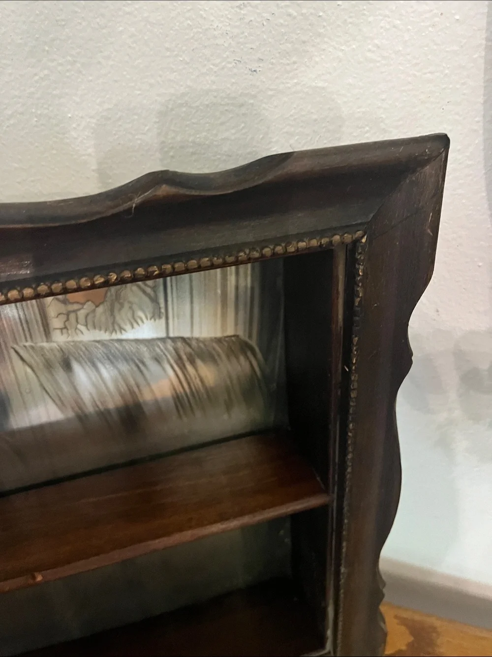 Antique cottage, core Rustic Dark Brown Wall Shelf with Mirror Back